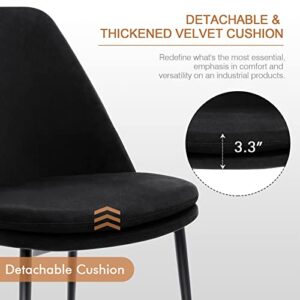 Zesthouse Modern Dining Living Room Chairs Set of 2, Mid-Back Velvet Accent Chairs with Detachable Cushion, Armless Desk Chairs with Metal Legs, Upholstered Side Lounge Chairs for Bedroom, Black