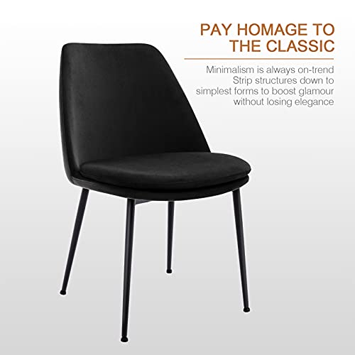 Zesthouse Modern Dining Living Room Chairs Set of 2, Mid-Back Velvet Accent Chairs with Detachable Cushion, Armless Desk Chairs with Metal Legs, Upholstered Side Lounge Chairs for Bedroom, Black