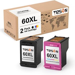 tesen 60xl remanufactured 60xl ink cartridge replacement for hp 60 xl 60xl use with hp envy 100 120 114 deskjet d2530 d2430 f4440 photosmart c4640 c4650 d110a series printer (2 pack, 1 black+1 color)