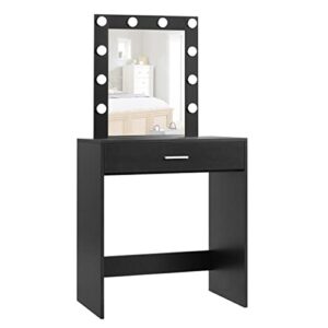 reettic makeup vanity table with lighted mirror, vanity desk with drawers, bedroom dressing table,9 led blubs & adjustable brightness, for women, mother, girls, black rszt102b