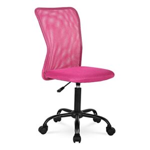 tffnew mesh breathable home office chair mid back mesh desk chair ergonomic adjustable chair with lumbar support armless modern rolling swivel chair for women&men adults（pink）