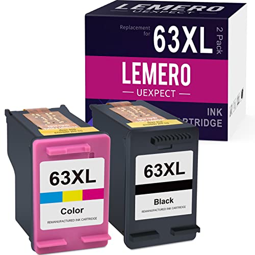 63XL LemeroUexpect Remanufactured Ink Cartridge Replacement for HP 63XL 63 XL for OfficeJet 3830 5255 5258 4655 Envy 4520 DeskJet 3632 1112 3630 Printer Black Color,2-Pack