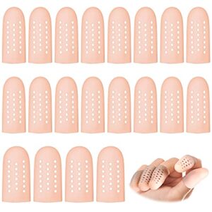20 pieces gel finger cots silicone finger protectors silicone finger caps breathable gel finger cots holes silicone toe sleeves for eczema wounds cracking blisters broken arthritis (nude color)