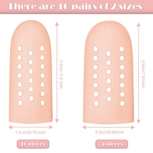 20 Pieces Gel Finger Cots Silicone Finger Protectors Silicone Finger Caps Breathable Gel Finger Cots Holes Silicone Toe Sleeves for Eczema Wounds Cracking Blisters Broken Arthritis (Nude Color)