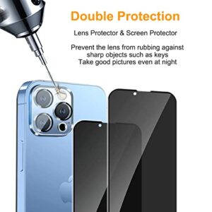 Pehael [2+2 Pack] iPhone 13 Pro Max Privacy Screen Protector with Camera Lens Protector Full Coverage Anti-Spy Tempered Glass Film 9H Hardness Upgrade Edge Protection Easy Installation Bubble Free [6.7 inch]