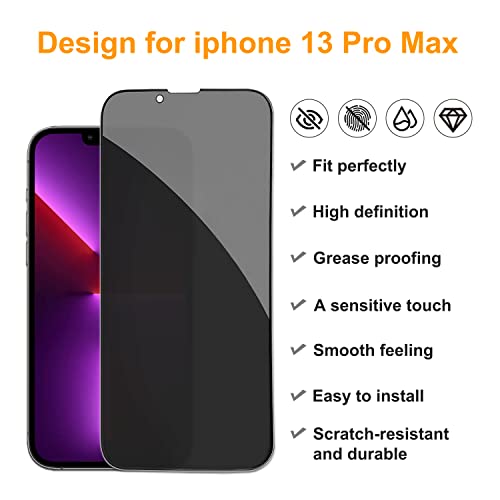 Pehael [2+2 Pack] iPhone 13 Pro Max Privacy Screen Protector with Camera Lens Protector Full Coverage Anti-Spy Tempered Glass Film 9H Hardness Upgrade Edge Protection Easy Installation Bubble Free [6.7 inch]