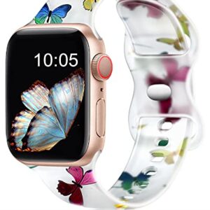 Witzon Compatible with Apple Watch Band Series 8/7/6/5/4/3/2/1/SE/Ultra, iWatch 38mm 40mm 41mm 42mm 44mm 45mm 49mm Bands for Women, Cute Print Silicone Sport Strap Replacement Accessories, Butterfly