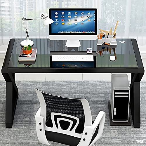 VUYUYU Computer Desk, Home Office Desks, Modern Glass Top X-Frame Metal Computer Gaming Writing Desks Laptop Table Tempered Glass/Black/55.1 inches