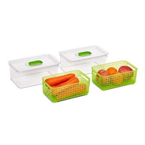 Amazon Basics Set of 3 Produce Food Saving Containers with Vented Lids, BPA Free Plastic - 2 Large (4.3 Qt), 1 Medium (1.9 Qt)