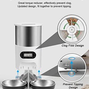 HUICOCY Automatic Cat Feeders, 304 Stainless Steel Timed Cat Food Dispenser for 2 Cats & Small Dog, 4.5L Pet Feeder with 2-Way Splitter, 1-4 Meals Portion Control,10s Voice Recorder, Dual Power Supply