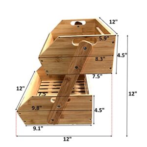 Bamboo Storage Bin - Multipurpose Open Front Stacking Bins for Kitchen & Pantry - Configurable as 2 Tier Bamboo Fruit Basket on Countertop – Ideal for Vegetables, Potato and Onion Storage Bin