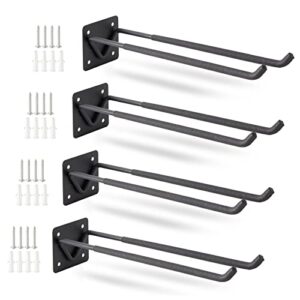 4 pack heavy duty hooks for garage wall organizer rack, 12-inch steel utility tool hangers for holding shovels, ladders, bikes, chairs (black)