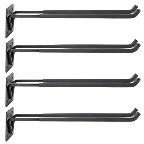 4 Pack Heavy Duty Hooks for Garage Wall Organizer Rack, 12-Inch Steel Utility Tool Hangers for Holding Shovels, Ladders, Bikes, Chairs (Black)