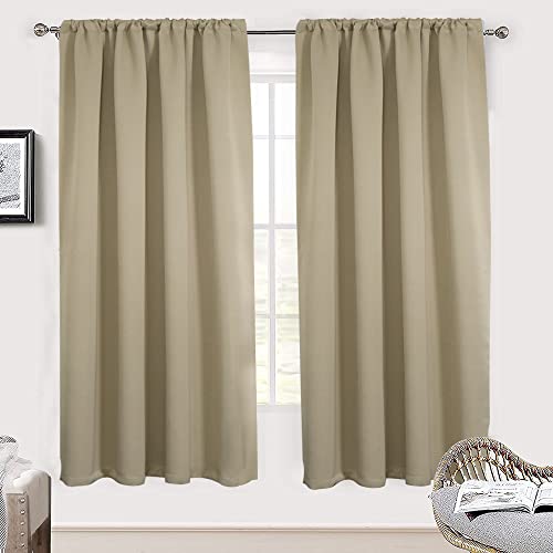 Merryfeel Blackout Window Curtains - Rod Pocket Room Darkening Light & Noise Reducing Thermal Insulated Window Draperies for Bedroom/Living Room (Wheat, 2 Panels, 37 inches Wide x 63 inches Long)