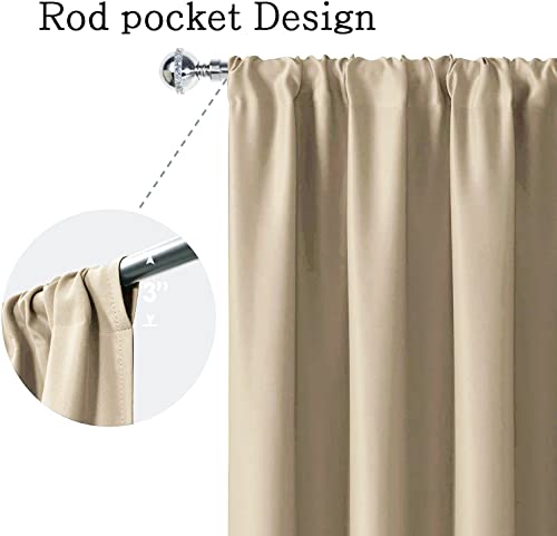 Merryfeel Blackout Window Curtains - Rod Pocket Room Darkening Light & Noise Reducing Thermal Insulated Window Draperies for Bedroom/Living Room (Wheat, 2 Panels, 37 inches Wide x 63 inches Long)