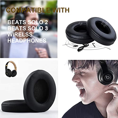 Replacement Earpads Compatible with Beats Solo 2 & Solo 3 Wireless On-Ear Headphones, Soft Memory Foam and Protein Leather Headset Ear Cushion Cover,Stronger Adhesive