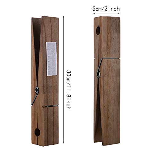 12 Inches Jumbo Clothespins with Adhesive Wooden Clothespins Towel Holder Clothes Clips with Spring for Wall Bathroom Laundry Room Nursery Kitchen Decor