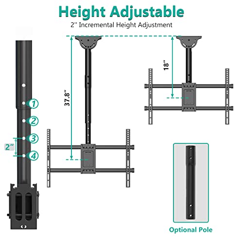 WALI Ceiling TV Mount, Full Motion Adjustable TV Mount Bracket Fits Most Ultrawide LED, LCD, OLED 4K TVs 37 to 70 inch, up to 110lbs, VESA 600x400mm (CM3770), Black