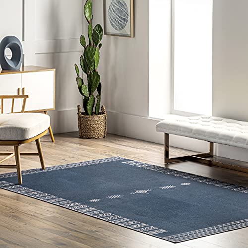 nuLOOM Arina Machine Washable Global Inspired Simplistic Tribal Area Rug, 5' x 8', Navy