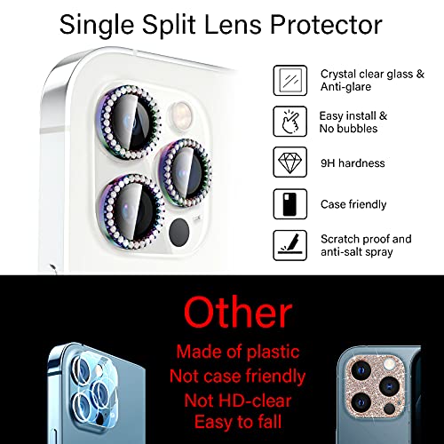 Xfilm for iPhone 12 Pro Max Camera Lens Protector Bling Diamond, HD Clear Tempered Glass Alloy Camera Protection Cover, Single Design, Case Friendly, Scratch Proof (Multi-Color Diamond)