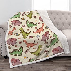 jekeno dinosaurs throw sherpa blanket cartoon soft ligtweight durable cozy bed couch blanket for sofa chair bed office kids adults gift 50"x60"