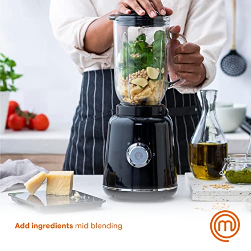 MasterChef Glass Blender for Shakes and Smoothies, Milkshake Maker, Frozen Drink & Margarita Machine, For Fruit Juice with Ice, Soup, Sauces, Food Puree etc, Stainless Steel Blades, 33oz, 400w, Black