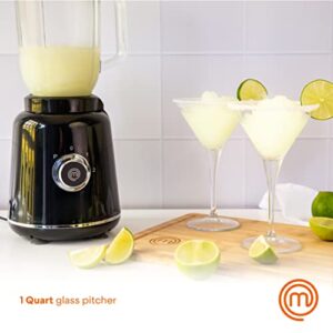 MasterChef Glass Blender for Shakes and Smoothies, Milkshake Maker, Frozen Drink & Margarita Machine, For Fruit Juice with Ice, Soup, Sauces, Food Puree etc, Stainless Steel Blades, 33oz, 400w, Black