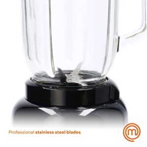 MasterChef Glass Blender for Shakes and Smoothies, Milkshake Maker, Frozen Drink & Margarita Machine, For Fruit Juice with Ice, Soup, Sauces, Food Puree etc, Stainless Steel Blades, 33oz, 400w, Black
