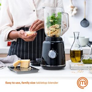 MasterChef Glass Blender for Shakes and Smoothies, Milkshake Maker, Frozen Drink & Margarita Machine, For Fruit Juice with Ice, Soup, Sauces, Food Puree etc, Stainless Steel Blades, 33oz, 400w, Black