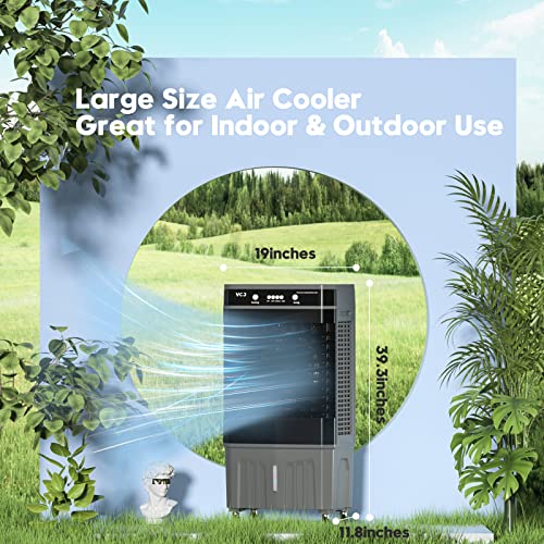 VCJ Portable Evaporative Air Cooler, 3 in 1 Cooling Fan with 6 Ice Crystal Boxes, Large Water Tank and Casters, 3-Mode 3-Speed Air Swamp Cooler for Room Home Office