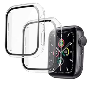 arae watch case 2 packs compatible for apple watch series 6 5 4 se 40mm for women men with tempered glass screen protector - clear/transparent