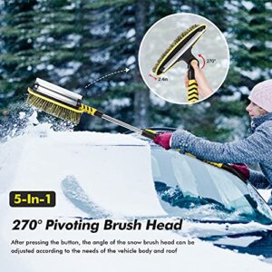 GEJRIO Ice Scraper for Car Windshield, 34.3" to 58.3" Extendable Snow Brush, 5 in 1 Snow Scraper for Car Auto SUV Truck, Yellow