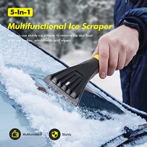 GEJRIO Ice Scraper for Car Windshield, 34.3" to 58.3" Extendable Snow Brush, 5 in 1 Snow Scraper for Car Auto SUV Truck, Yellow