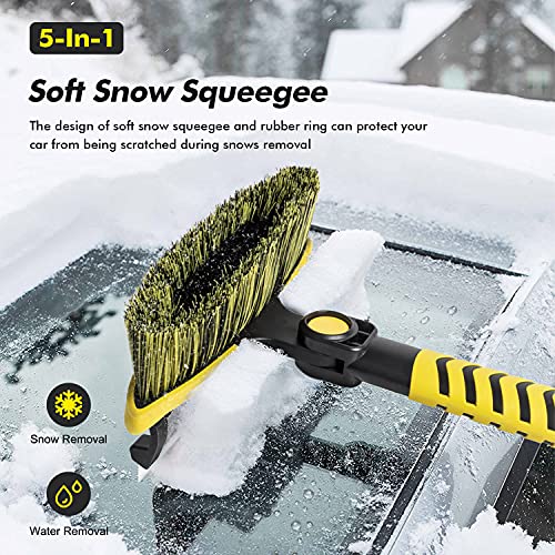 GEJRIO Ice Scraper for Car Windshield, 34.3" to 58.3" Extendable Snow Brush, 5 in 1 Snow Scraper for Car Auto SUV Truck, Yellow