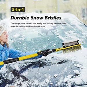 GEJRIO Ice Scraper for Car Windshield, 34.3" to 58.3" Extendable Snow Brush, 5 in 1 Snow Scraper for Car Auto SUV Truck, Yellow