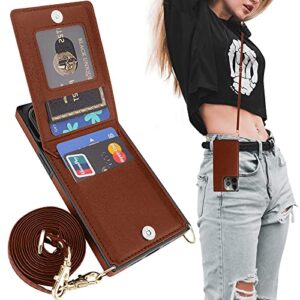compernee compatible for iphone 13 pro crossbody wallet case with credit card holder, detachable cross-body & lanyard strap, kickstand protective shockproof magnetic leather cover 2021 6.1" brown