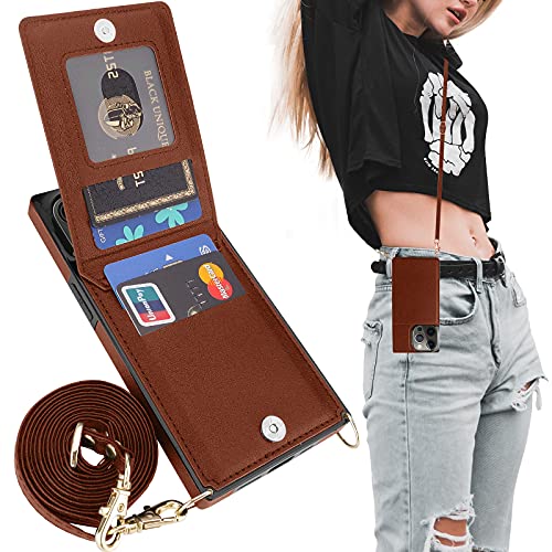 Compernee Compatible for iPhone 13 Pro Crossbody Wallet Case with Credit Card Holder, Detachable Cross-Body & Lanyard Strap, Kickstand Protective Shockproof Magnetic Leather Cover 2021 6.1" Brown