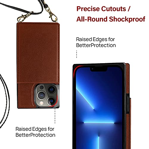 Compernee Compatible for iPhone 13 Pro Crossbody Wallet Case with Credit Card Holder, Detachable Cross-Body & Lanyard Strap, Kickstand Protective Shockproof Magnetic Leather Cover 2021 6.1" Brown