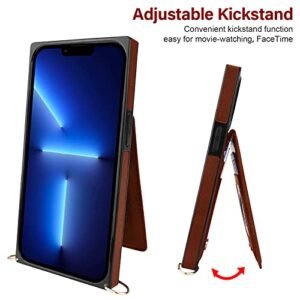 Compernee Compatible for iPhone 13 Pro Crossbody Wallet Case with Credit Card Holder, Detachable Cross-Body & Lanyard Strap, Kickstand Protective Shockproof Magnetic Leather Cover 2021 6.1" Brown