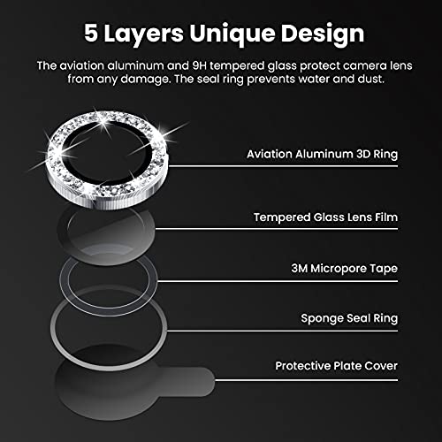 Tensea for iPhone 13 mini/iPhone 13 Camera Lens Protector, 9H Tempered Glass Camera Cover Screen Protector Metal Individual Ring for iPhone 13mini 5.4 inch / iPhone13 6.1 inch 2021