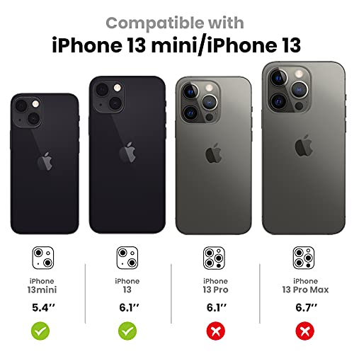 Tensea for iPhone 13 mini/iPhone 13 Camera Lens Protector, 9H Tempered Glass Camera Cover Screen Protector Metal Individual Ring for iPhone 13mini 5.4 inch / iPhone13 6.1 inch 2021