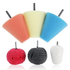 AuInLand 6 PCS Car Buffers Polishers Kit Cone Buffing Polishing Wheel Sponge Buffing Pads Ball Sponge Sanding Wheels