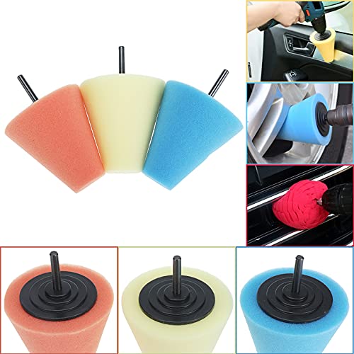 AuInLand 6 PCS Car Buffers Polishers Kit Cone Buffing Polishing Wheel Sponge Buffing Pads Ball Sponge Sanding Wheels