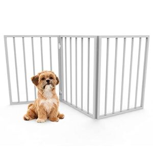 petmaker pet gate – dog gate for doorways, stairs or house– freestanding, folding, accordion style, wooden indoor dog fence (24-inch, white)
