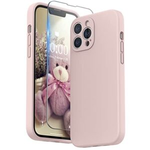surphy compatible with iphone 13 pro max case with screen protector, (camera protection + soft microfiber lining) liquid silicone phone case 6.7 inch 2021, pink sand