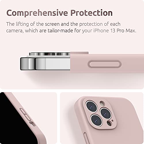 SURPHY Compatible with iPhone 13 Pro Max Case with Screen Protector, (Camera Protection + Soft Microfiber Lining) Liquid Silicone Phone Case 6.7 inch 2021, Pink Sand