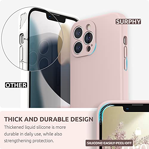 SURPHY Compatible with iPhone 13 Pro Max Case with Screen Protector, (Camera Protection + Soft Microfiber Lining) Liquid Silicone Phone Case 6.7 inch 2021, Pink Sand