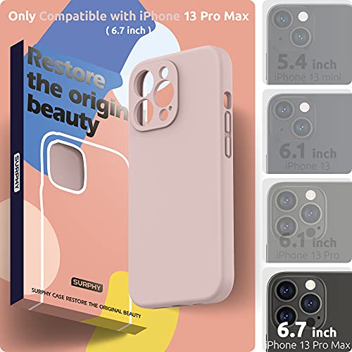 SURPHY Compatible with iPhone 13 Pro Max Case with Screen Protector, (Camera Protection + Soft Microfiber Lining) Liquid Silicone Phone Case 6.7 inch 2021, Pink Sand