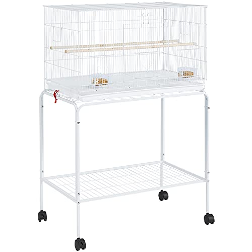 Topeakmart Flight Breeding Bird Cage for Parrots Lovebirds Parakeets with Detachable Rolling Stand, White