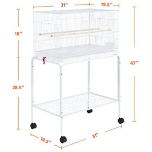 Topeakmart Flight Breeding Bird Cage for Parrots Lovebirds Parakeets with Detachable Rolling Stand, White